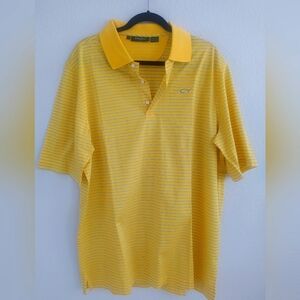 Men's Yellow & Blue Striped Bobby Jones Golf Polo XL 100% Cotton